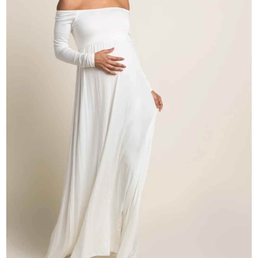 PinkBlush Off Shoulder Maternity Maxi Dress